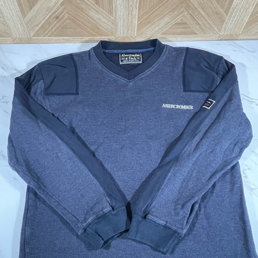 Abercrombie Fitch Pullover Sweater Mens L Blue Embroidered Vintage